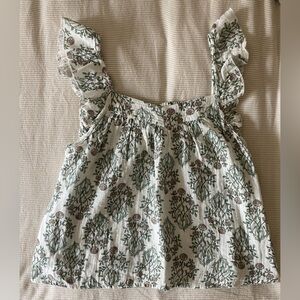 Floral cotton gauze ruffle sleeve top